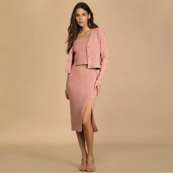 cable knit wool dress English Factory
